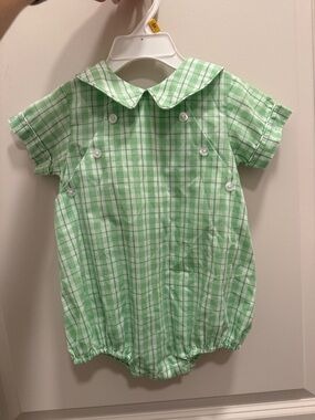 Little English 9M EUC Green Plaid Cotton Baby Boy Bubble